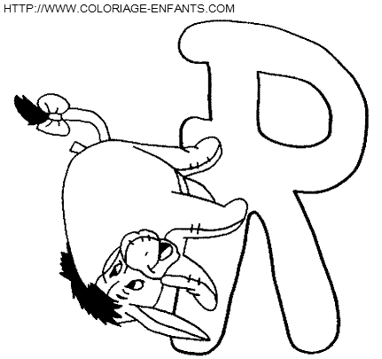 coloriage Alphabet Winnie lettre R avec Bourriquet