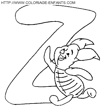 coloriage Alphabet Winnie lettre Z avec Porcinet