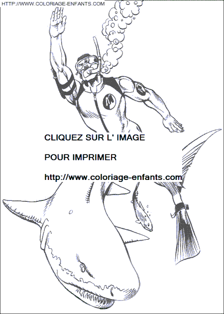 coloriage action man echappant au requin