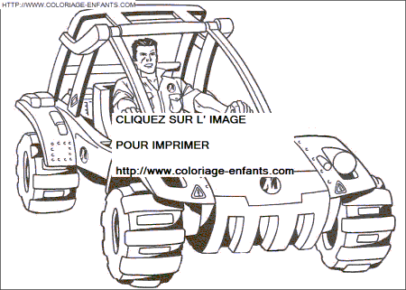 coloriage action man en voiture tout terrain