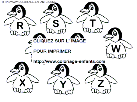 coloriage Alphabet pingouins de R à Z