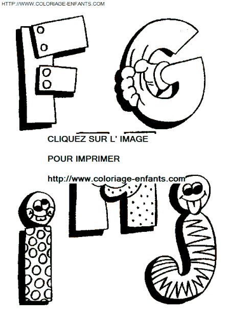 coloriage Alphabet drôle avec les lettres FGHIJ