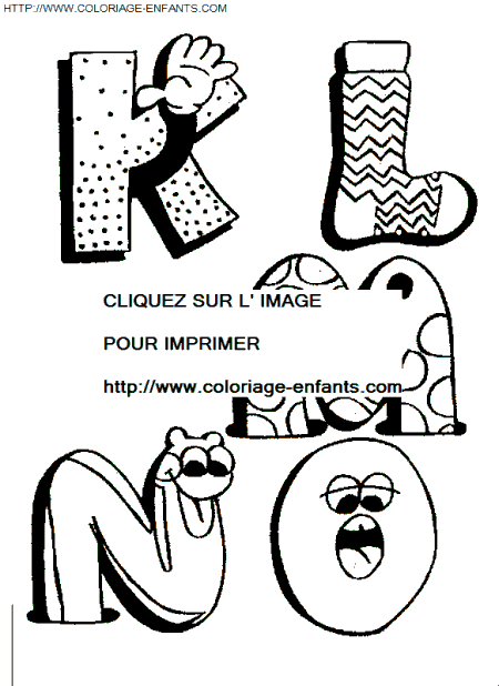 coloriage Alphabet drôle avec les lettres KLMNO