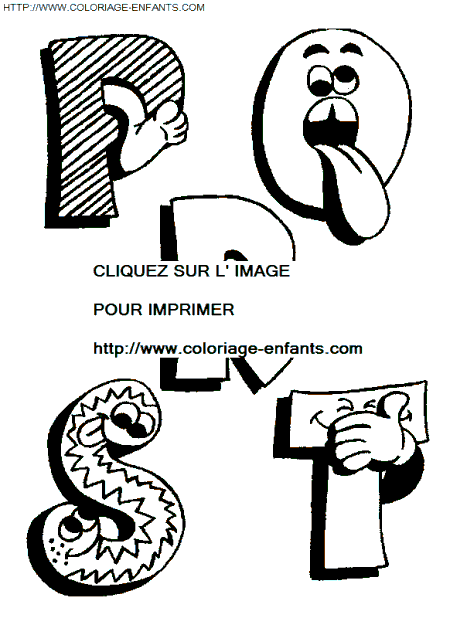 coloriage Alphabet drôle avec les lettres PQRST