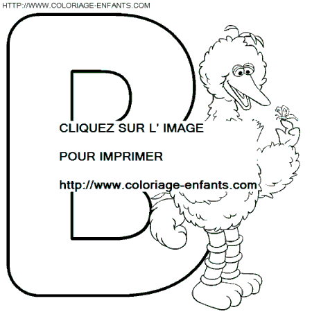 coloriage alphabet rue sesame lettre b avec grand oiseau