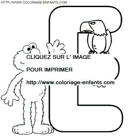 coloriage alphabet rue sesame lettre e avec elmo