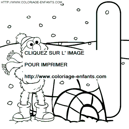 coloriage alphabet rue sesame lettre i avec elmo