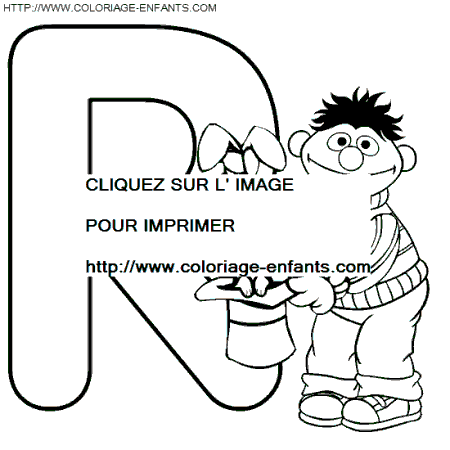 coloriage alphabet rue sesame lettre r avec ernie