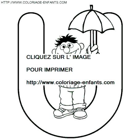 coloriage alphabet rue sesame lettre u avec ernie