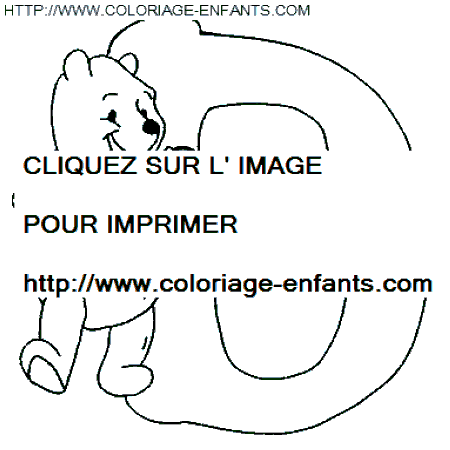 coloriage Alphabet Winnie lettre D avec Winnie