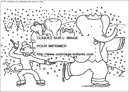 coloriage babar a la neige