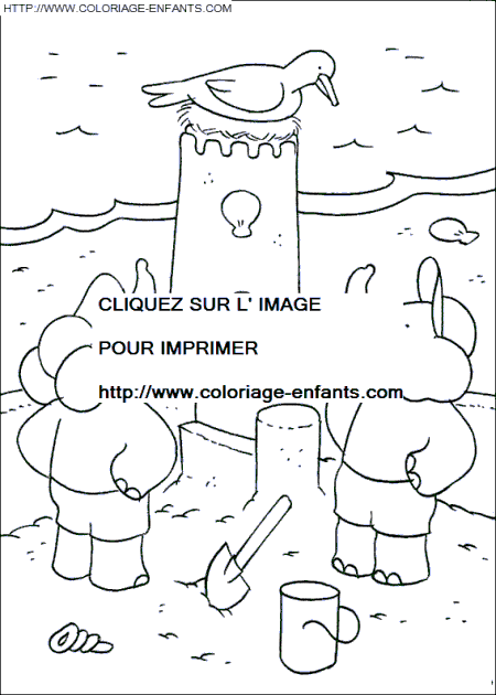 coloriage babar alexandre et pom a la mer