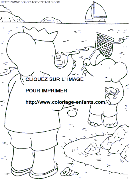 coloriage babar au bord de la mer