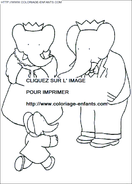 coloriage babar et celeste accueillant flore