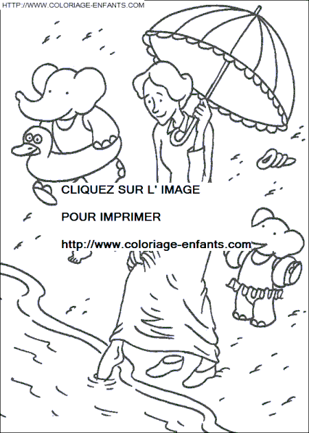 coloriage babar la vieille dame a la plage