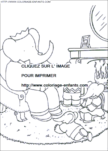 coloriage babar racontant une histoire a ses enfants