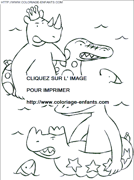 coloriage babar rataxes et alligator dans la mer