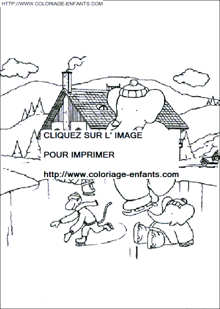 coloriage babar sur la patinoire