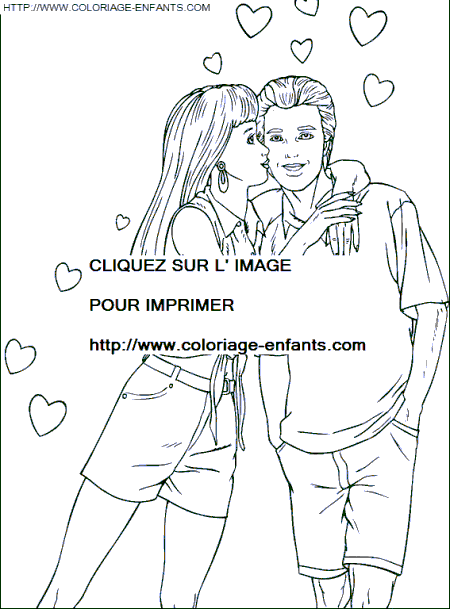 coloriage barbie embrassant son fiance ken