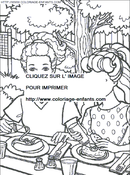 coloriage barbie et son amie au pique nique