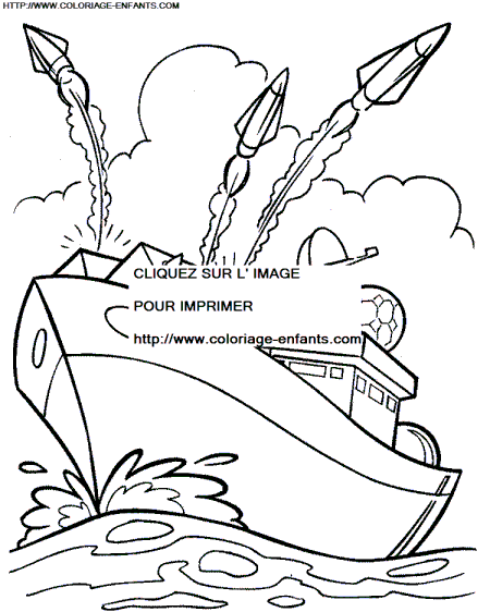 coloriage bateau fregate tirant des missiles