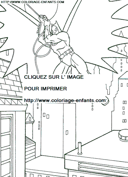 coloriage batman au dessus de la ville