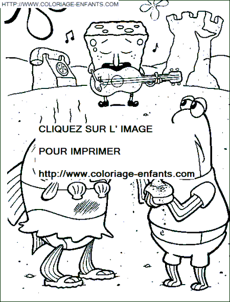 coloriage bob eponge musique triste