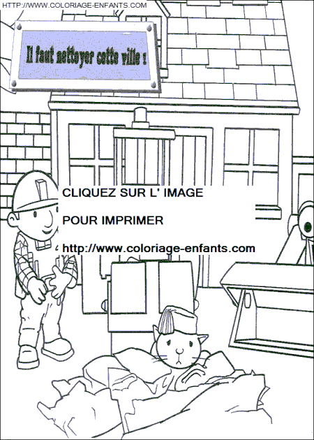 coloriage bob le bricoleur nettoie la ville