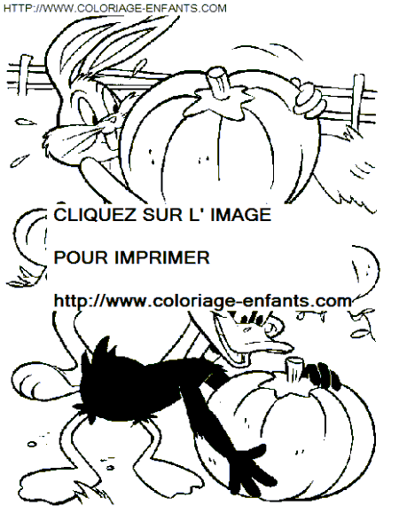 coloriage bugs bunny et duffy duck ramassent des citrouilles