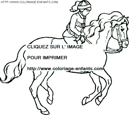 coloriage cheval et sa cavaliere au trot