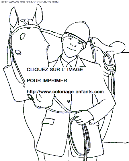 coloriage cheval et son cavalier heureux