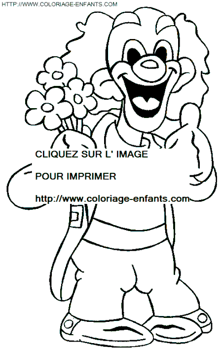 coloriage cirque clown avec des fleurs