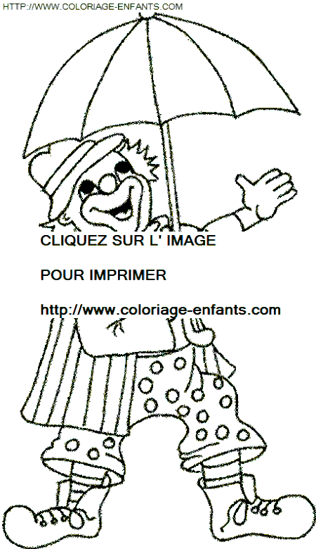 coloriage cirque clown avec parapluie