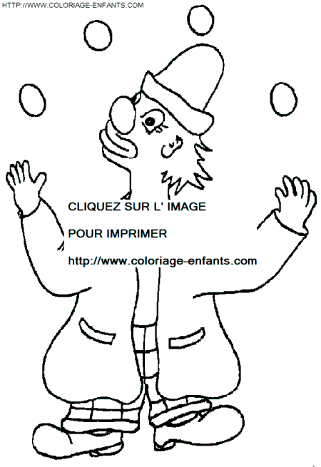 coloriage cirque clown jongleur avec des oeufs