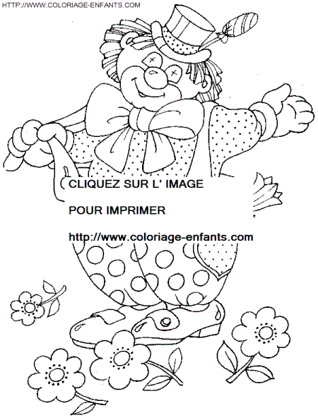 coloriage cirque clown offrant des fleurs