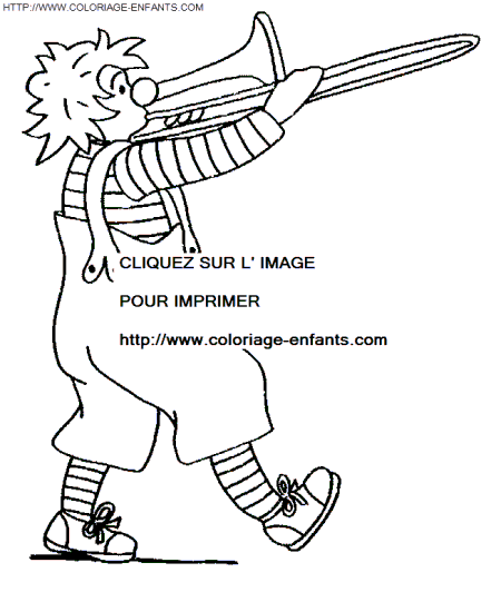 coloriage cirque clown trompette