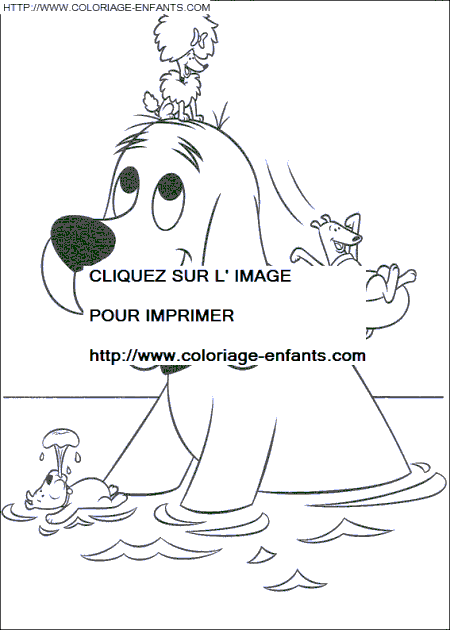 coloriage clifford jouant dans la mer