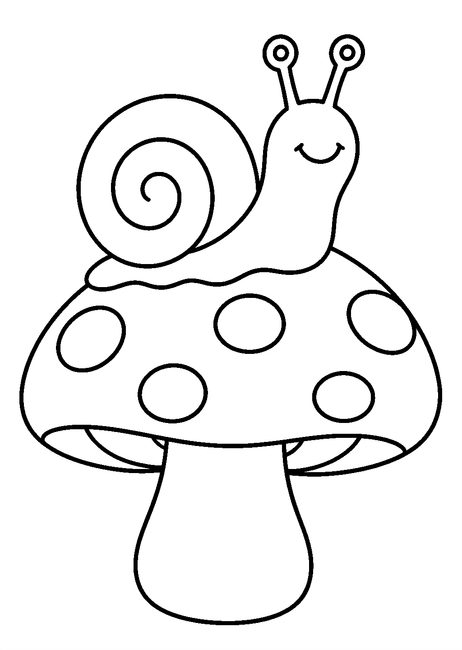 Coloriage Champignons : un escargot grimpant sur un champignon à imprimer et à colorier