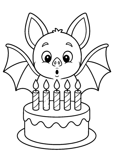 Coloriage Chauves souris : chauve-souris soufflant des bougies colorées à imprimer et à colorier