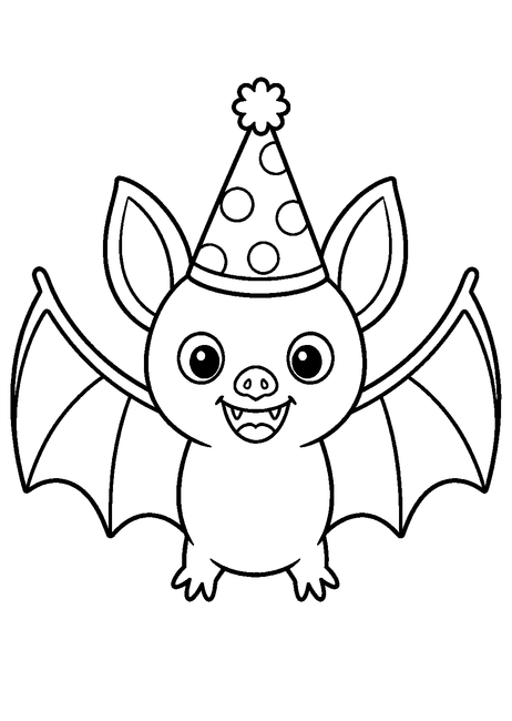 Coloriage Chauves souris : chauve-souris portant un chapeau de fête à imprimer et à colorier