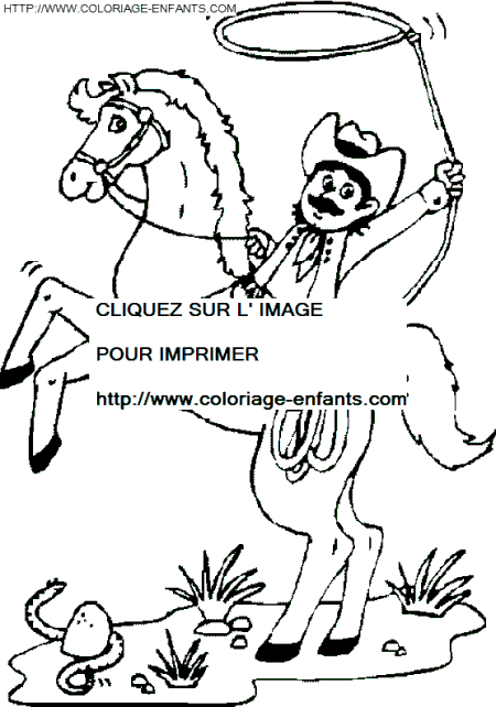 coloriage cowboy devant un serpent