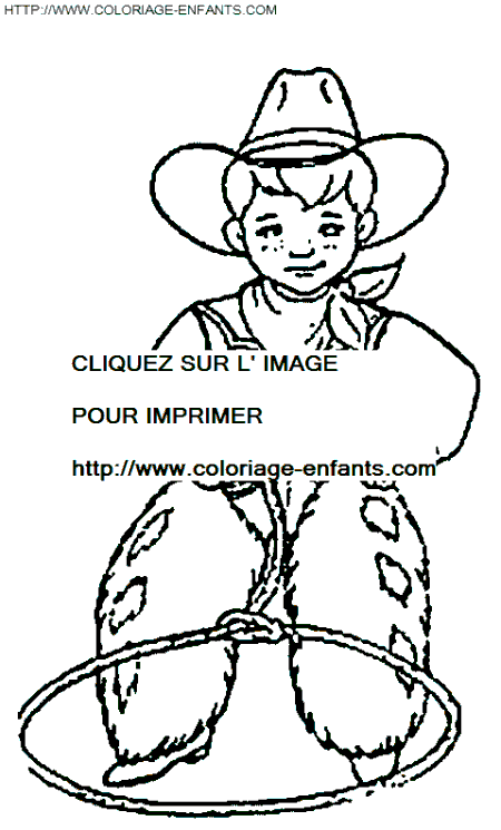 coloriage cowboy enfant au lasso