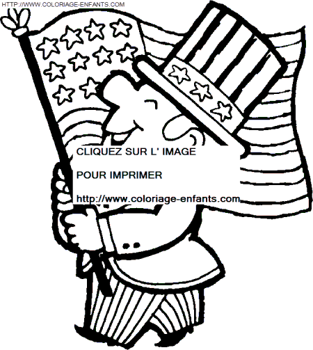 coloriage drapeau americain avec personnage