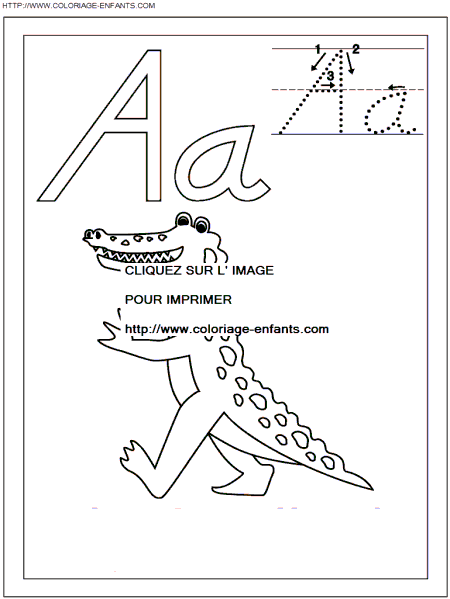 coloriage ecriture 1 lettre a comme alligator