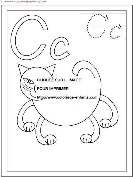 coloriage ecriture 1 lettre c comme chat