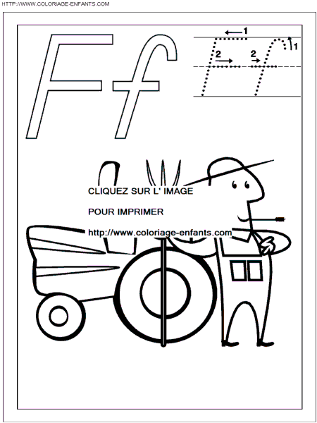 coloriage ecriture 1 lettre f comme fermier