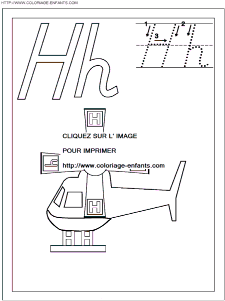 coloriage ecriture 1 lettre h comme helicoptere