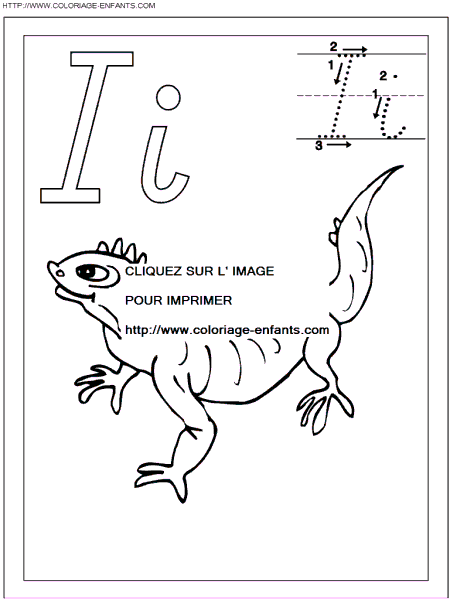 coloriage ecriture 1 lettre i comme iguane