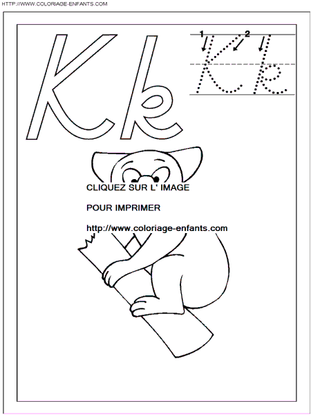 coloriage ecriture 1 lettre k comme koala