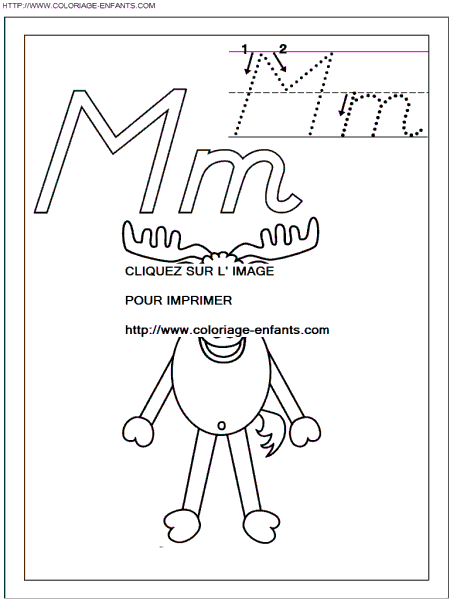 coloriage ecriture 1 lettre m comme mammifere